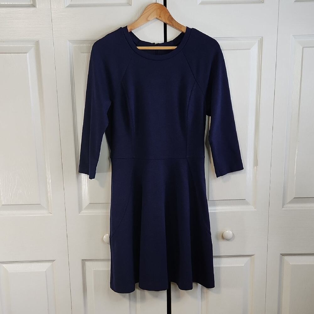 Vintage Daisy Fuentes Ponte Knit Indigo Mood 3/4‎ Sleeve Dress SZ Med Skater